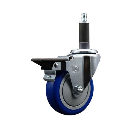 Service Caster 4'' Blue Poly Swivel 1'' Expanding Stem Caster with Brake SCC-EX20S414-PPUB-BLUE-PLB-1